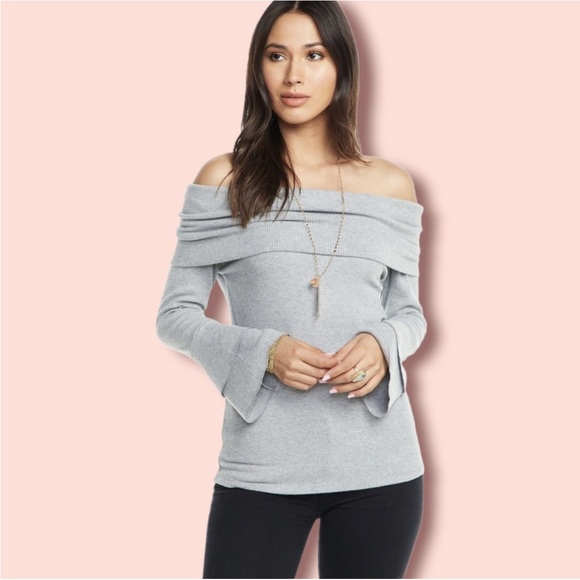 NWT, Chaser, Women's Love Rib Off Shoulder Tiered Peplum Sleeve, lightly ribbed - Picture 2 of 10